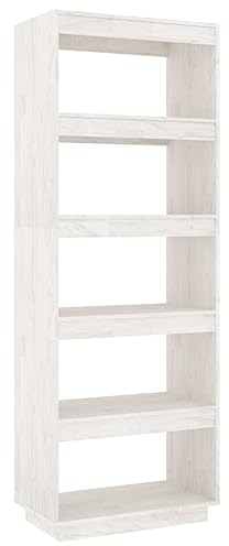vidaXL Pin Massif Bibliothèque Séparateur de Pièce Cloison de Séparation Armoire à Livres Etagère de Rangement Salon Intérieur Blanc 60x35x167 cm