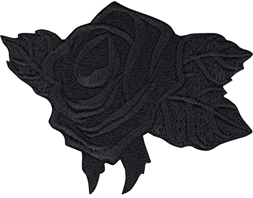 Black Rose Patch schwarze Rose Aufnäher gestickt |Rosen Aufbügler/Applikation Heavy Metal Gothic Bügelbild zum annähen/aufbügeln | schwarze Rose Deko - 85x60mm