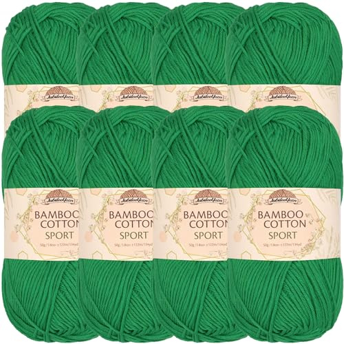 JubileeYarn Bamboo Cotton Sport Yarn - 50g/Skein - Shamrock Green - 8 Balls