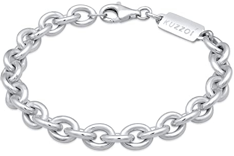 Kuzzoi Herren Silber Armband mit Anker Glieder (5 mm) für den Mann, Rundankerarmband aus massiven 925 Sterling Silber, Herrenarmband mit Karabiner, Länge 21 cm