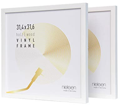 nielsen Schallplatten Rahmen, 31,4 x 31,6 cm (2er Set), Holz, Reinweiß, Vinyl Rahmen zum Aufhängen im Hoch- & Querformat, bruchsicheres Kunstglas, Vinyl Holz