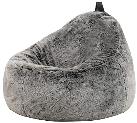 icon Cocoon Faux Fur Bean Bag, Artic Grey, Large Adult Bean Bag Chair with Filling Included, Comfy Chair, Living Room, Living Room Furniture, Bedroom Furniture