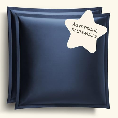 Amqua Mako Satin Kissenbezug 2er Set Kissenbezüge 40x40 cm, 100% ägyptische Baumwolle (Zertifiziert) Dunkelblau/Navy