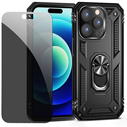 CLYDITE Funda para iPhone 14 Pro MAX Carcasa Negro con Protector de Pantalla de Privacidad, Anti Espía Cristal Templado