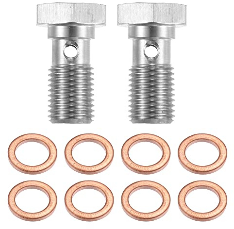 X AUTOHAUX 2pcs AN3 3/8-24 Thread Turbo Brake Line Banjo Bolt 20mm Length | with Copper Washers, Single Banjo, Stainless Steel