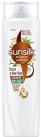 Sunsilk, Shampoo Cocco e Aloe Vera, Shampoo per Capelli Secchi e Sfibrati, Formula Nutriente e Protettiva per Capelli Visibilmente Sani, Senza Appesantire, con Cocco e Aloe Vera, 250ml