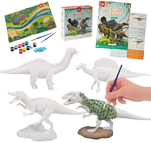 Nene Toys Dinosaurier-Malset für 3–7-jährige Kinder [Die Giganten von Afrika] – Mal-Set enthält 4 Dinosaurier, 2 Farbsets, 2 Pinsel, Poster zum Lernen, Spielmatte – Dinos zum Malen & Basteln