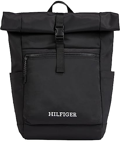 Tommy Hilfiger Men Backpack Monotype Rolltop Hand Luggage, Multicolor (Black), One Size