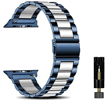 CeiBand Correa para Apple Watch Series 11 42mm/38mm/40mm/41mm Pulsera Reloj, Métal Acero Inoxidable Reemplazo Correas Banda para iWatch Series 11 10 9 SE3 8 7 6-1 Hombres Mujer -Plata/Azul
