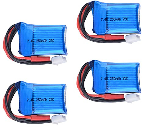 CSTAL Batterie De Secours Haute Performance, Batterie Li-Po 7.4V 250Mah 25C 2S avec Prise JST, pour Mini Voiture RC Escalade Voiture 1/35 Mini RC Hélicoptère, 4 Pcs