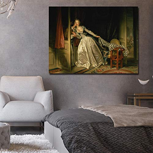 Klassisches, berühmtes Ölgemälde auf Leinwand, The Stolen Kiss, Druck-Poster, Wandkunst, Bild für Wohnzimmer, Heimdekoration, 60 x 80 cm, rahmenlos