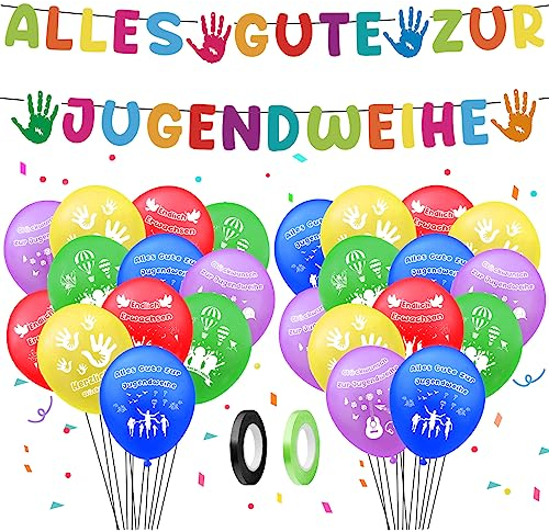 Lets Joy Alles Gute zur Jugendweihe Luftballons, 28PCS Jugendweihe Party Deko Set, Jugendweihe Deko Luftballons, Jugendweihe Deko Banner, Bunt Jugendweihe Luftballons, Jugendweihe Partyfeiern Deko