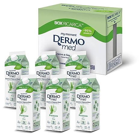 Dermomed, Eco-Nachfüllpackung Flüssigseife für die Hände, Reinheit, frische und energetisierte Haut, enthält Hyaluronsäure und Glycerin mit weichmachenden Fähigkeiten, feuchtigkeitsspendend und