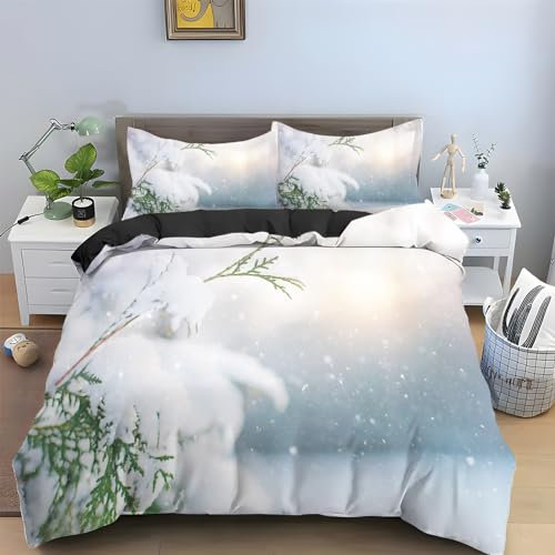 Housse de Couette 240 x 260 LumièRe Blanche Parure de Lit 2 Personnes Flocon De Neige Housse de Couette en Microfibre Confortable + 2 Taies d'oreillers 65x65cm avec Fermeture ÉClair