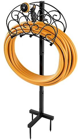 COSTWAY Schlauchhalter freistehend, Gartenschlauchhalter aus Metall, abnehmbarer Schlauchständer mit 3 Ankerpunkten für Garten, Wasserschlauchhalter für 45 m Schlauch, Schwarz