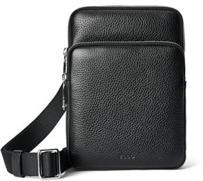 ECCO Flache Tasche, schwarzes genarbtes Leder, Schwarzes genarbtes Leder