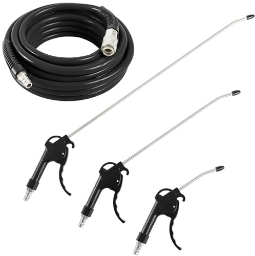 Druckluftschlauch 10m Luftschlauch Druckluft Schlauch + 3x Druckluft-Pistole Ausblaspistolen Set Druckluftpistolen Luftpistolen