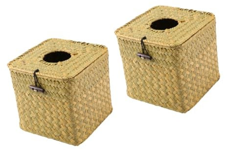Zerodeko 2stücke Handgefertigte Seegras Taschentuchbox Für Badezimmer Und Büro Nachfüllbar Elegantes Design Gelb Als Papierbox Oder Dekorationsstück Mindestbestellmenge