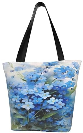 BeNtli Umhängetasche, Canvas Tote Große Tasche Damen Casual Handtasche Wiederverwendbare Einkaufstaschen,Aquarell-Vergissmeinnicht-Blumen