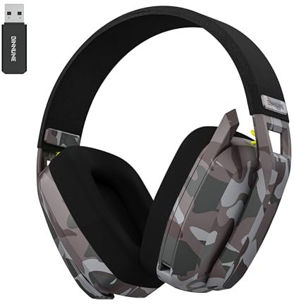 BINNUNE BW06 Cascos Gaming Inalambricos, Auriculares Gaming Inalambricos de 2.4G para PS5, PS4, PC, NS, Cascos PS5 con Sonido Estéreo Auriculares con Microfono, Duración 60Hr+,Camuflaje