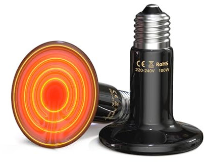 GlowUp 100 W Lampe Chauffante Poussin, E27 Lampe Chauffante Terrarium Pas de lumière, Ampoule Chauffante Terrarium pour Reptiles tels que Tortues, Poussins, Serpents, Lézards, Caméléons-Lot de 2