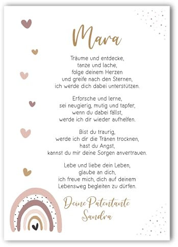 Taufgeschenk Kunstdruck | Taufe Poster | personalisiert | Patenbrief Patenkind | Regenbogen | Junge oder Mädchen (Rosa)