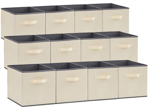 Lifewit 12 Stück Aufbewahrungswürfel, Aufbewahrungsbox aus Stoff, Ordnungsboxen aus Vliesstoff mit Griff für Würfelregal, Faltbox, Kleideraufbewahrung, Ordnungsboxen, 26,5 X 26,5 X 28 cm, Beige