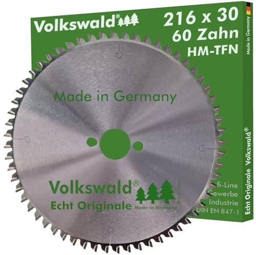 Volkswald ® HM-Sägeblatt TFN 216 x 30 mm Z = 60 Aluminium Messing Rohre Flacheisen und Winkeleisen sowie Thermofaserplatten für Tischkreissäge Kappsäge Handkreissäge