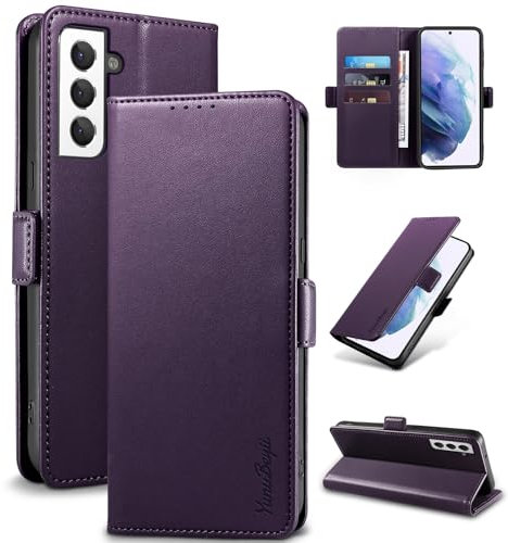 YunuBeyii Wallet Flip Case for Samsung Galaxy S21 - [RFID Blocking] Luxury PU Leather Card Holder Magnetic Phone Cover with Kickstand,Shockproof Protective Case,Purple