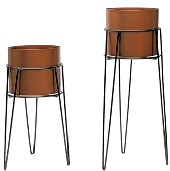 Trendi Set of 2 Planter Pots with Metal Stands, Flower Pots Living Room Decor | Copper/Bronze Plant Pot for Indoor/Outdoor Flower pot Plant Herb | Garden Container | Organizer decor (Modern Design)