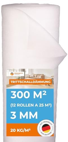 Trittschalldämmung 3mm Profi Basic 300m² | 12 Rollen als Laminat- und Parkettunterlage zur Wärmedämmung | PE-Schaumfolie | Fußbodenheizung geeignet | verbessert die Wärmeisolierung