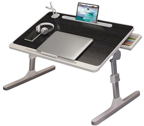 Generic Plateau de lit pour ordinateur portable, support pour ordinateur portable, support de lit réglable en hauteur, table portable pour ordinateur portable avec pieds pliables et ventilateur USB,