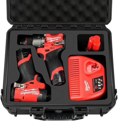 Hard Case for Milwaukee M12 Impact Driver & Drill Set- Waterproof Tool Box with Removable Modules for Milwaukee Tools Combo Kit, Tool Bag for Hammer Drill/Impact Driver/Battery/Charger(Case Only)