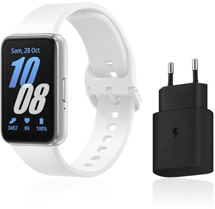 Samsung Galaxy Fit3, Bracelet connecté, Chargeur Secteur Rapide Inclus, écran 1,6’’, notifications SMS et appels, fonctionnalités sport & bien-être, IP68, batterie longue durée, Argent, Version FR