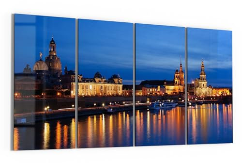 DEQORI Glasbilder Echtglas | Motiv Dresdner Abendglanz | horizontal 4-teilig 4x30x60 cm | große XXL Deko | Wandbilder für Wohnzimmer, Schlafzimmer, Flur & Küche | moderne Wanddeko