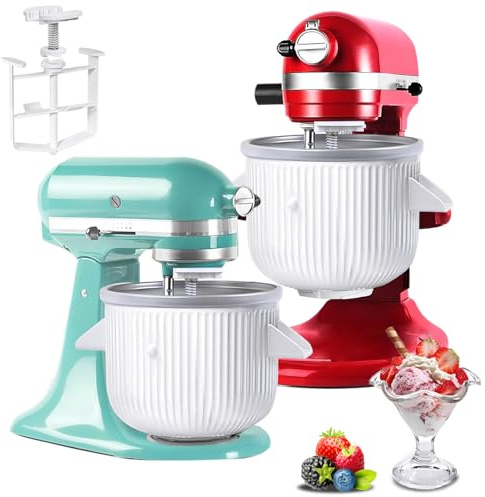 Akiosk Ice Cream Maker Attachment for KitchenAid Stand Mixer, Ice Cream Bowl Compatible with 4.5/5QT & 6QT Stand Mixers, Ice Cream & Sorbet Gelato Maker Attachment, 2 Quart