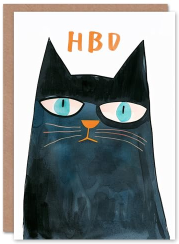 Artery8 HBD Blue Eyed Grumpy Cat Lover Watercolour Blank For Him Or Her Art Birthday Card
