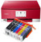 IC-Office TS8352a Farbtintenstrahl-Multifunktionsgerät All-in-One 3-in-1 (Drucker, Scanner, Kopierer, CD-Druck, USB, WLAN, Apple AirPrint, SD-Karte) Rot + 6 XXL Tintenpatronen