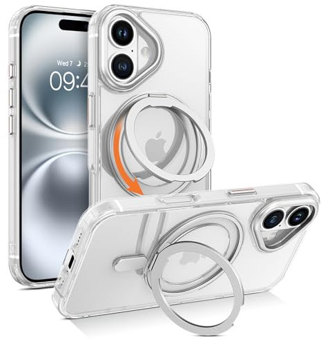 Telaso Magnetic Case for iPhone 16 Case, [Compatible with MagSafe] with 360° Rotatable Ring Stand Slim Shockproof Protective Phone Cases for iPhone 16 6.1, Clear