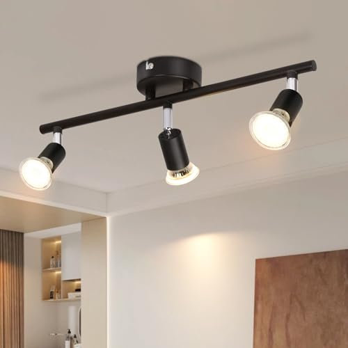 Lichtmaler LED Deckenlampe 3 Flammig Deckenspots - Deckenleuchte GU10 Schwarz Deckenstrahler Schwenkbar 330°Industrial Schlafzimmerlampe Wohnzimmer Ohne Leuchtmittel