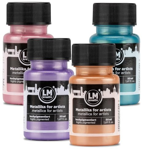 LM-Kreativ Metallika for Artists 4x50ml - Set Pastell Poesie - Metallic Acrylfarbe/Bastelfarbe. Für kreative Projekte auf Holz, Leinwand, Keramik. Hochdeckend, lichtecht. Für Künstler und Bastler
