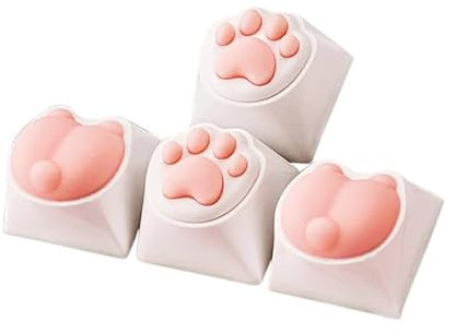 Lot de 4 capuchons de touches roses en silicone PBT 3D pour clavier mécanique, motif patte de chat et fesses Kawaii pour Gateron Kailh Cherry MX Cross
