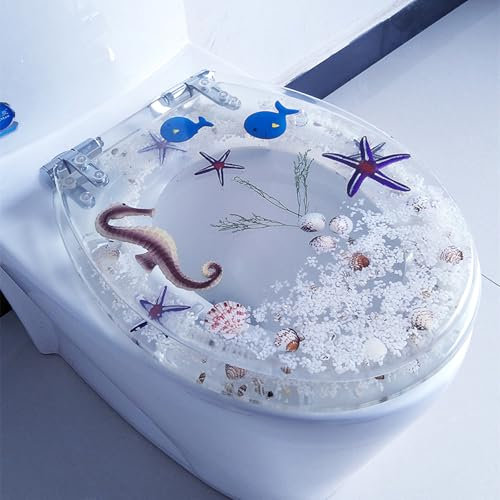 Unikicool Klodeckel,Toilettensitz Aus Kunstharz,Transparenter WC-Sitz,Toilettendeckel Mit Absenkautomatik,Polyresin Toilettensitz Mit Schnellverschluss,Abnehmbarer Toilettensitz,Für U/V/O-Typ