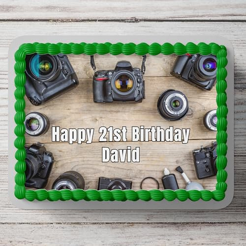 Photographer Photography Camera Themed Personalised Cake Topper A4 Size | Edible Icing Sheet, Birthday Cake Decoration