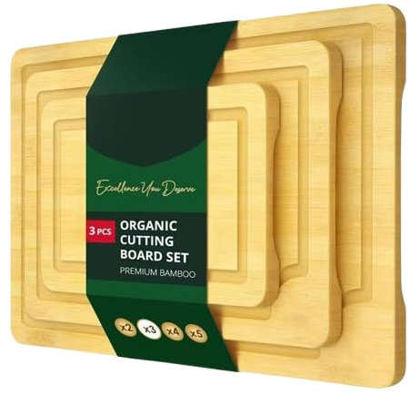X&E Bamboo Cutting Board Set - Premium Wooden Board for Meal Prep, Chopping Meat, and Serving - Ideal Kitchen Tool & Gift