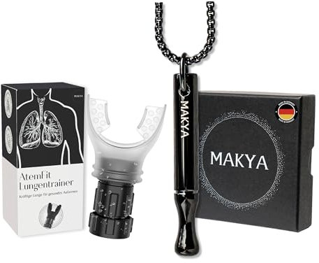 Makya – AtemFit & Makya V3 Bundle – Rauchentwöhnung & Lungenreinigung – Nikotinfrei & chemikalienfrei – Simuliert Rauchgefühl – Lungentraining für Raucher – Edelstahl Halskette – Atemtrainer