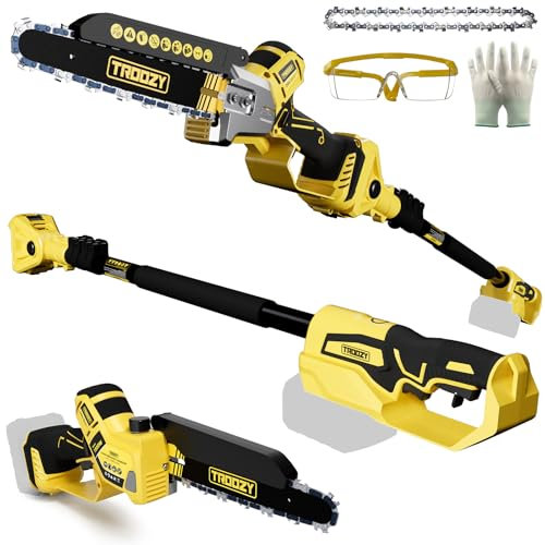TROOZY Cordless Pole Saw, 8-INCH 2-IN-1 Chainsaw, Electric Tree Trimmer with 9FT Telescopic Pole, 180°Angle for Tree Branches Pruning & Wood Cutting,Compatible with Makita Battery (no battery)