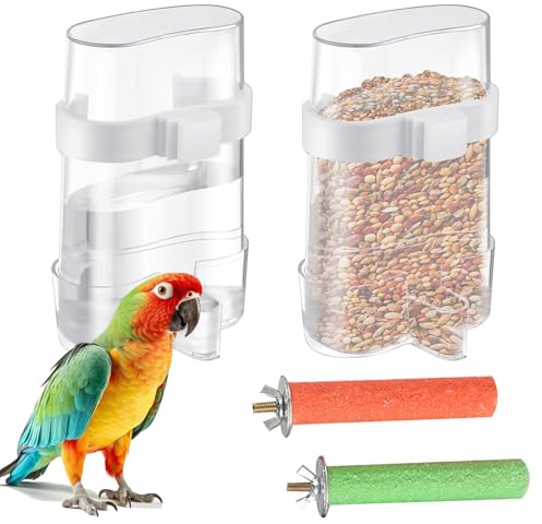 Jortmrd 2 Stück Vögel Automatischer Wasserspender Vogelkäfig Birds Futterspender Vögel Trinkflaschen Wasserspender Wellensittich Wasser Spender Vogel Wasserspender mit 2 Sitzstangen Vögel