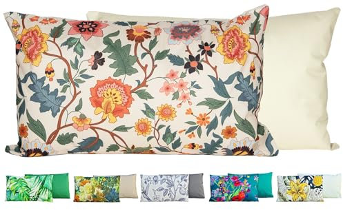 JACK Outdoor Lounge Kissen 30x50cm Motiv Dekokissen inkl. Füllung Wasserfest Sitzkissen Garten Stuhl, Farbe:Blumenmärchen