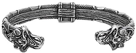 TQWSVUM Wikinger Fenrir Armreif - Herren Edelstahl Nordische Wolfsköpfe Manschettenarmband - Handgefertigter Verstellbarer Keltischer Knoten Odin Wolf Talisman Offenes Armband Modeschmuck